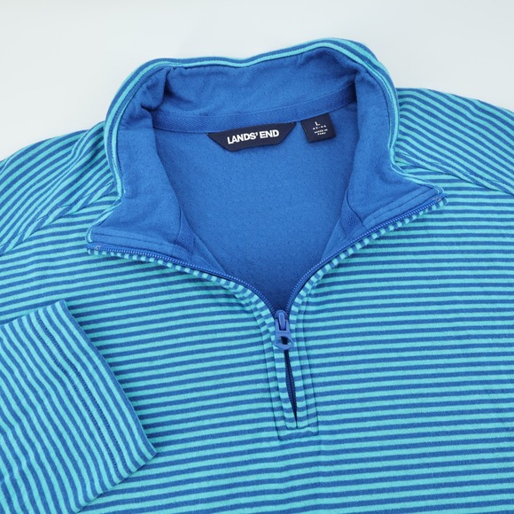 Lands End Pullover 1/4 Zip Striped Cotton Sweater Mens Large 42-44 - Picture 1 of 8